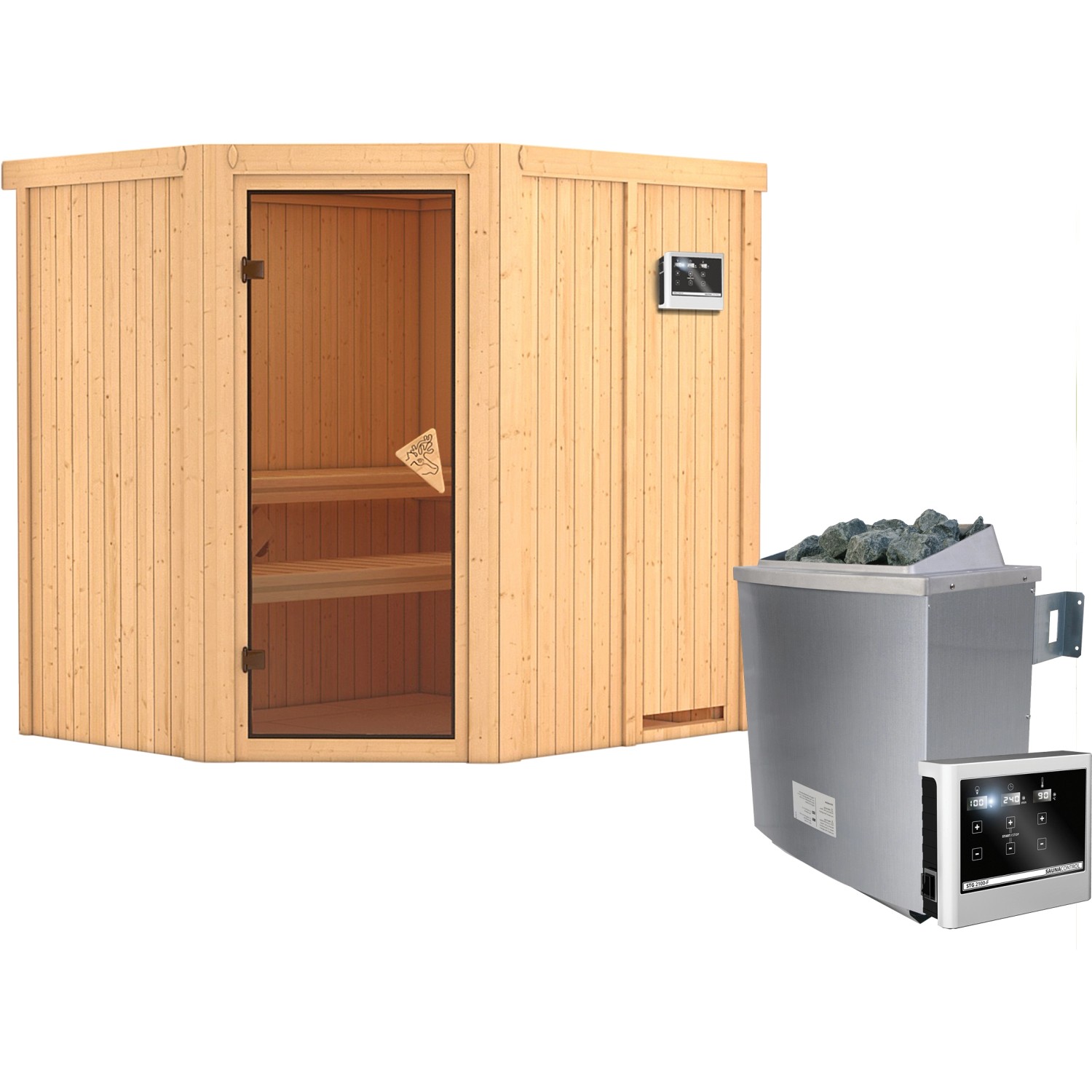 Karibu Sauna-Set Swenna inkl. Edelstahl-Ofen 9 kW mit ext. Steuerung, Tür B günstig online kaufen