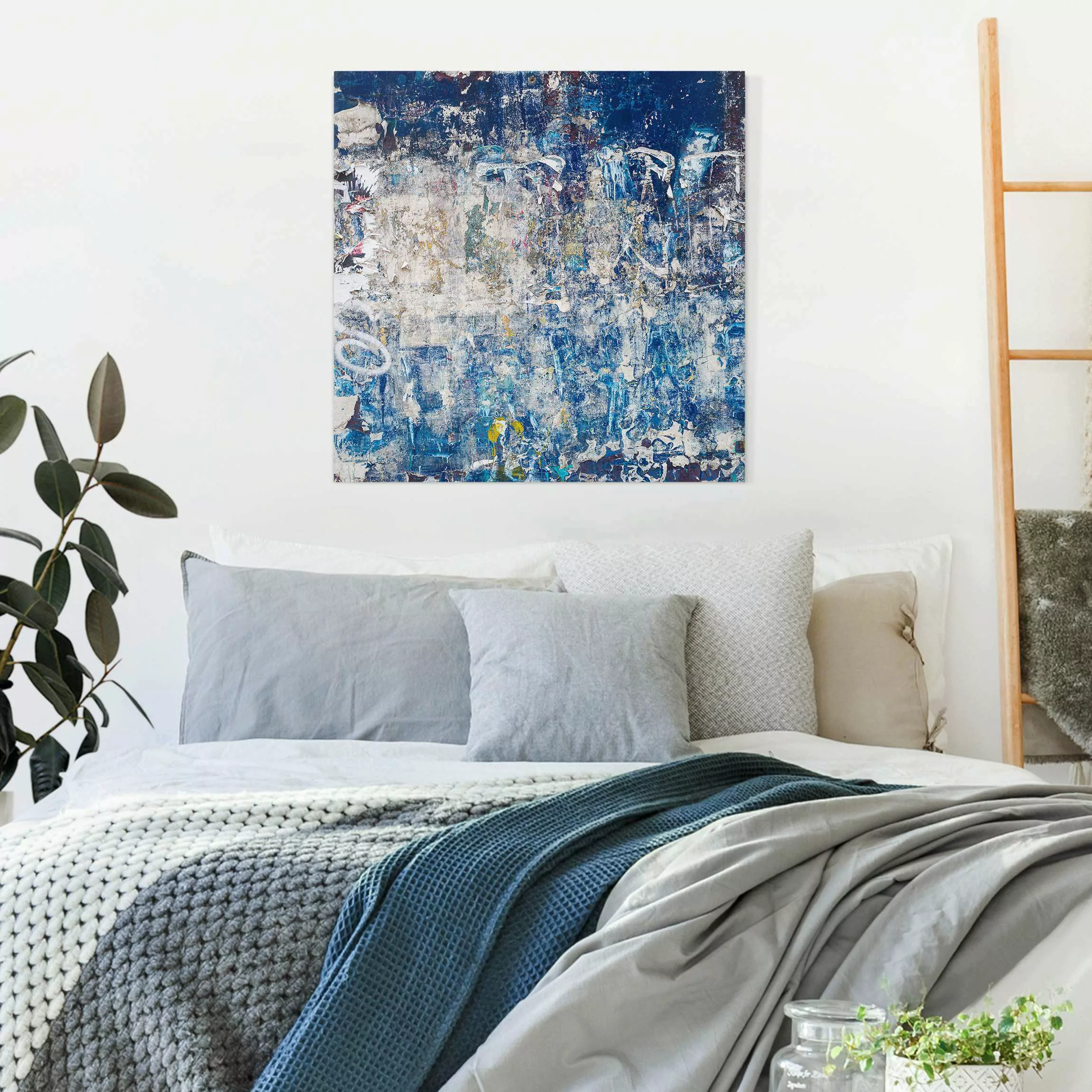 Leinwandbild Shabby Wand in Blau günstig online kaufen