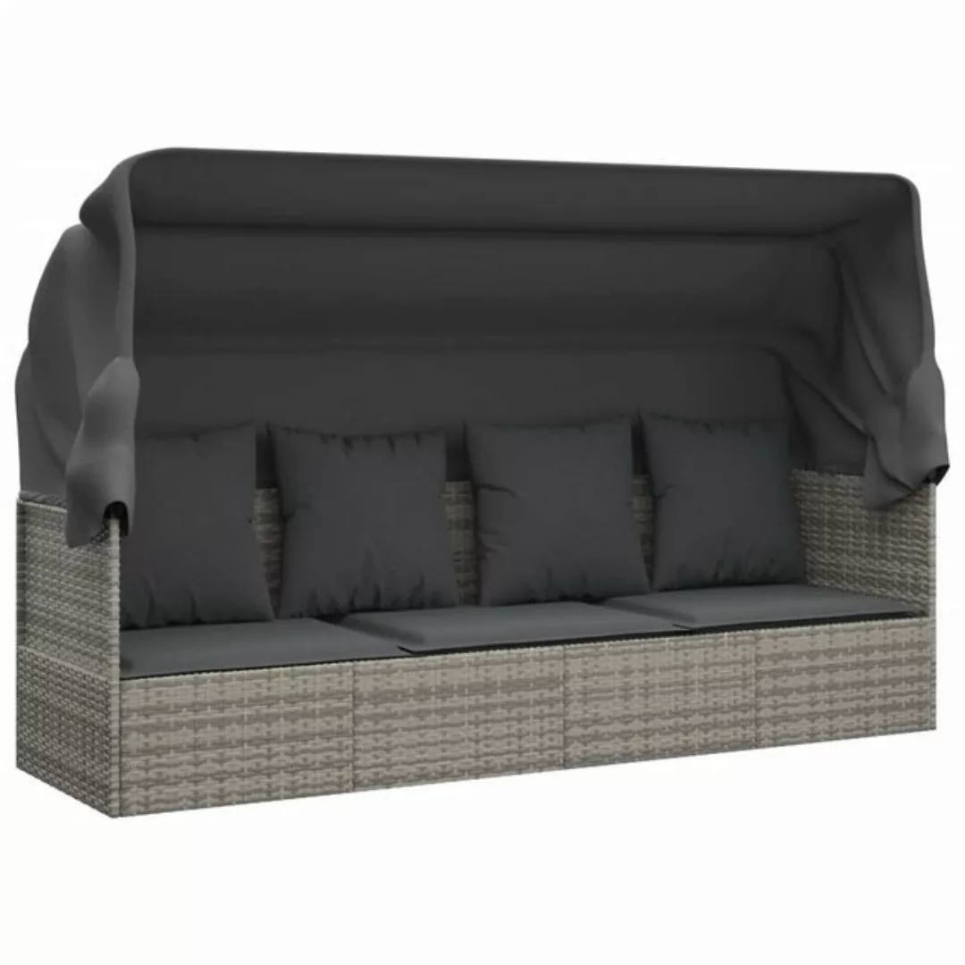 furnicato Bett Outdoor-Loungebett mit Dach und Kissen Grau Poly Rattan (1-t günstig online kaufen