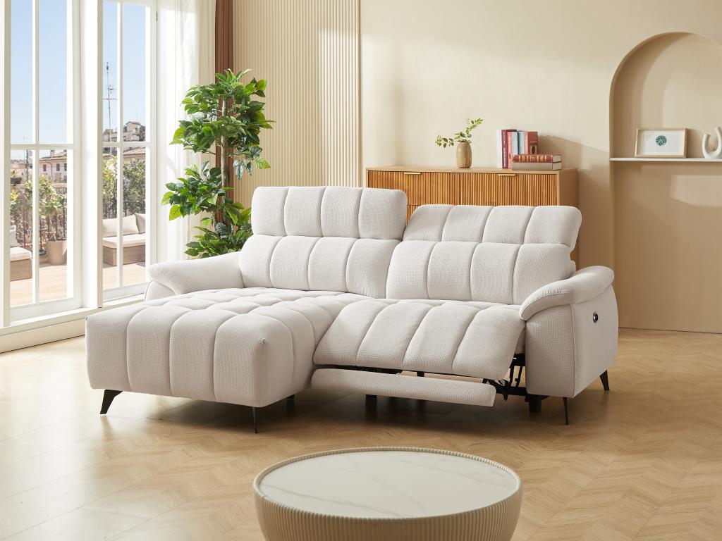 Eckrelaxsofa elektrisch - Ecke links - Strukturstoff - Beige - CELTIMO günstig online kaufen