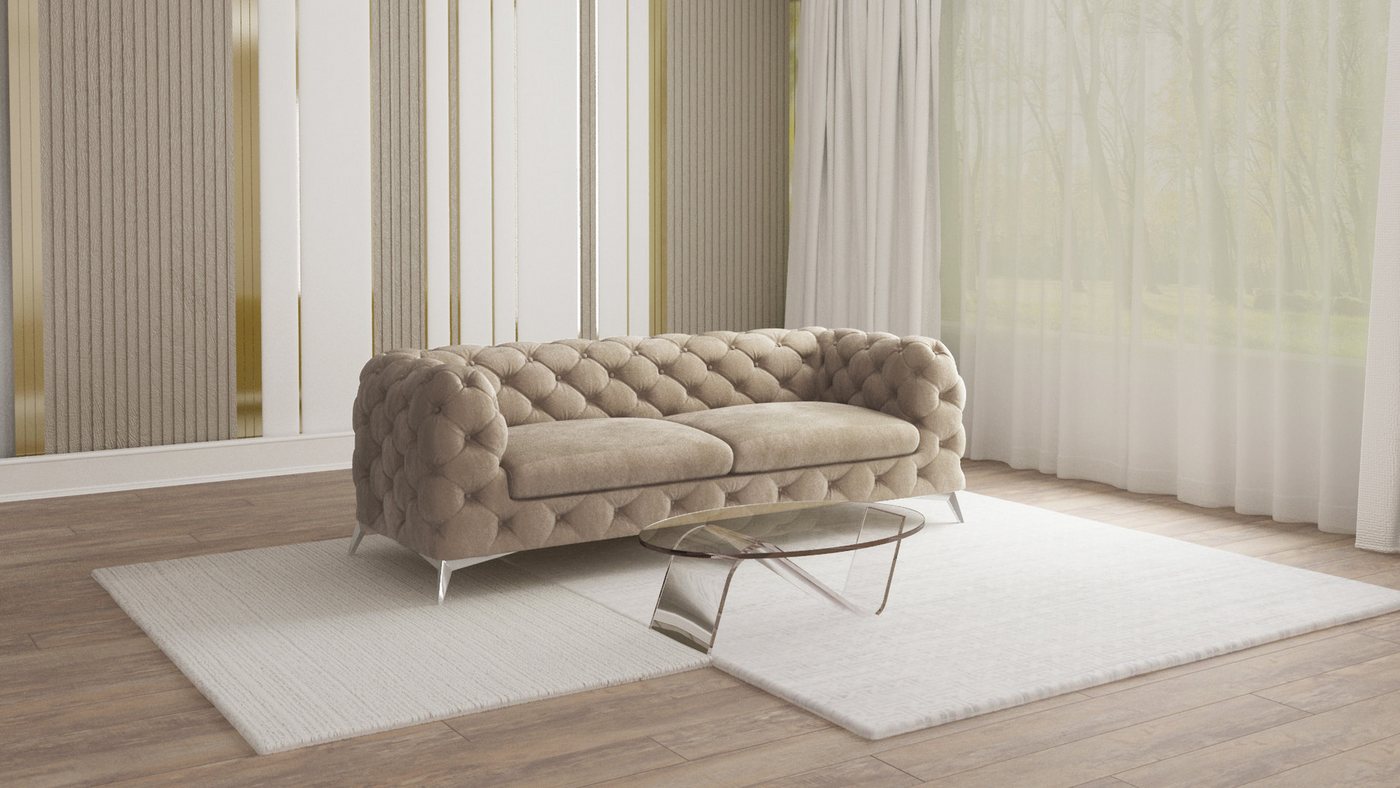 S-Style Möbel Sofa Chesterfield Sofa 3-Sitzer Kalina mit Silber Metall Füße günstig online kaufen