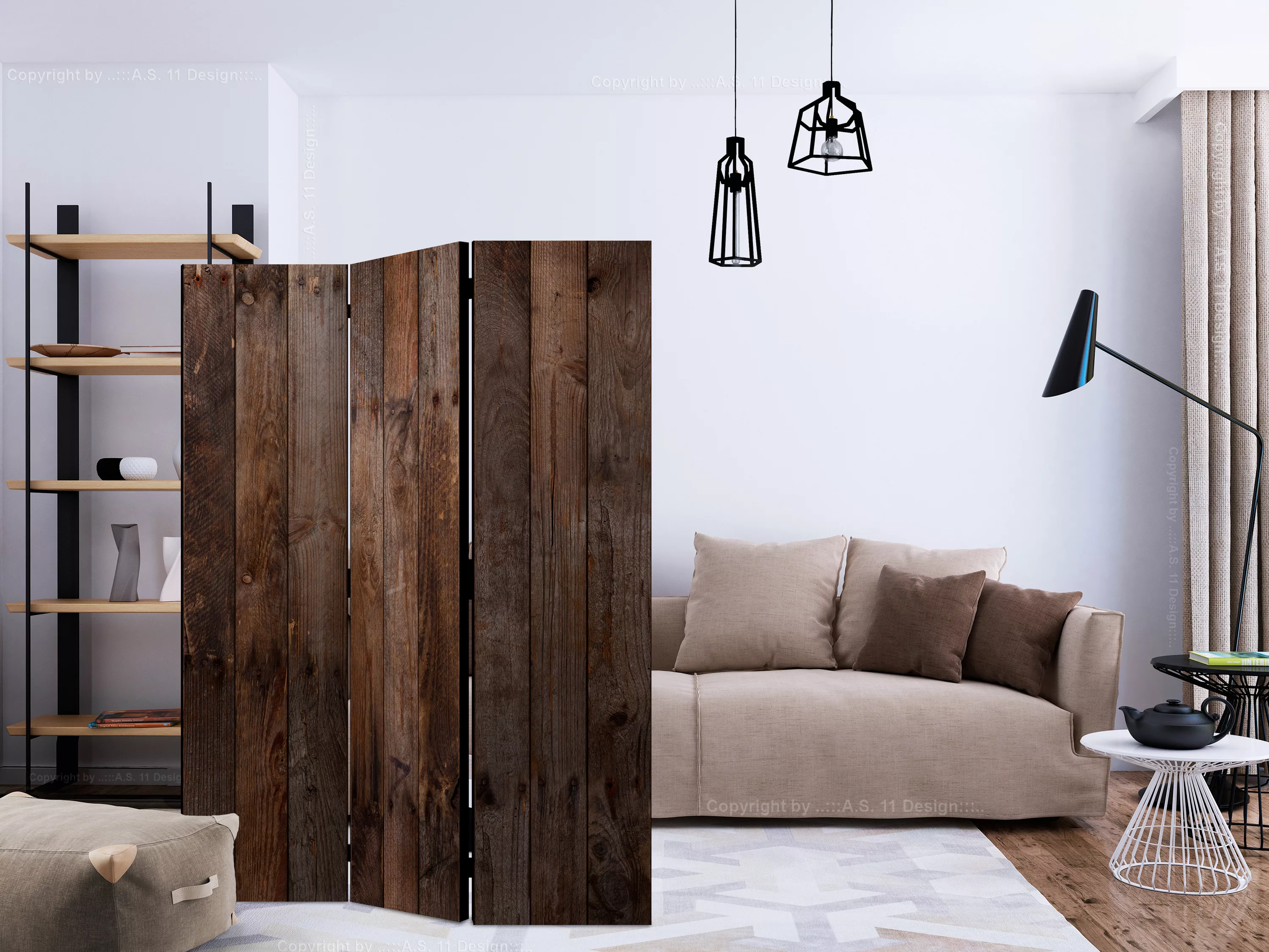 3-teiliges Paravent - Wooden Hut [room Dividers] günstig online kaufen