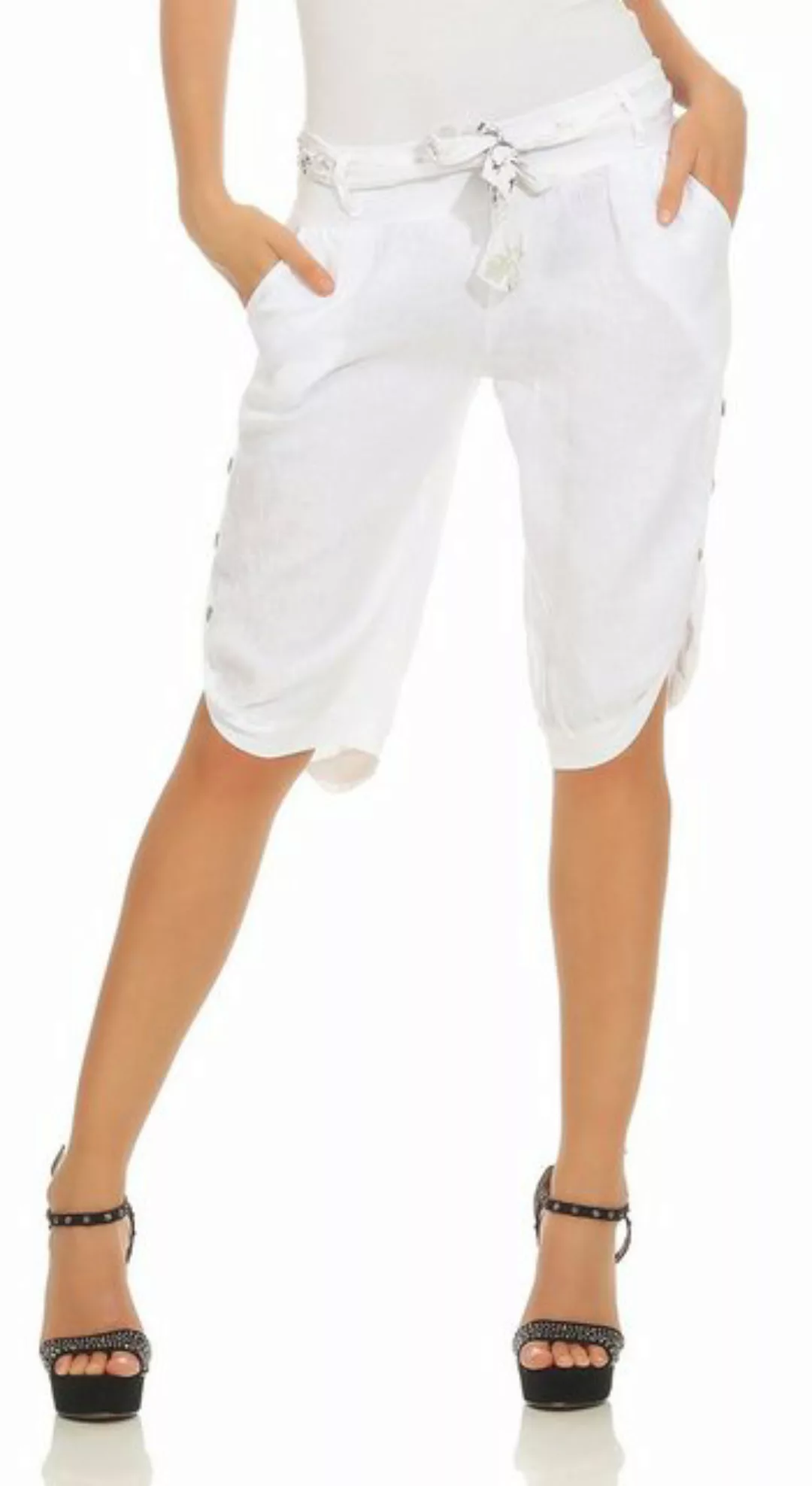 Mississhop Leinenhose Damen Capri Leinenshorts Bermuda 100 % Leinen kurze H günstig online kaufen