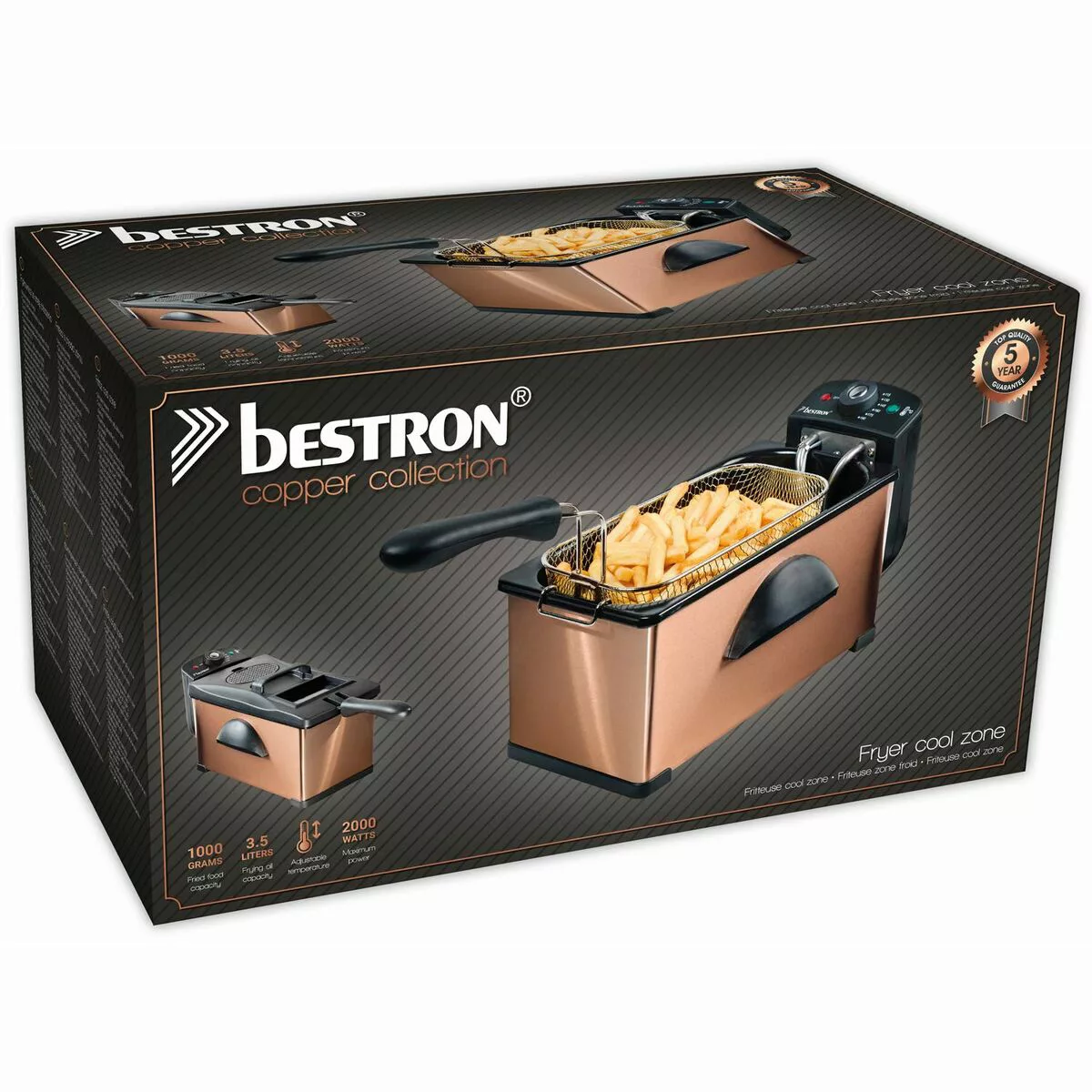 bestron Fritteuse »AF370CO«, 2000 W, Fassungsvermögen 1 kg, mit Cool Zone, günstig online kaufen