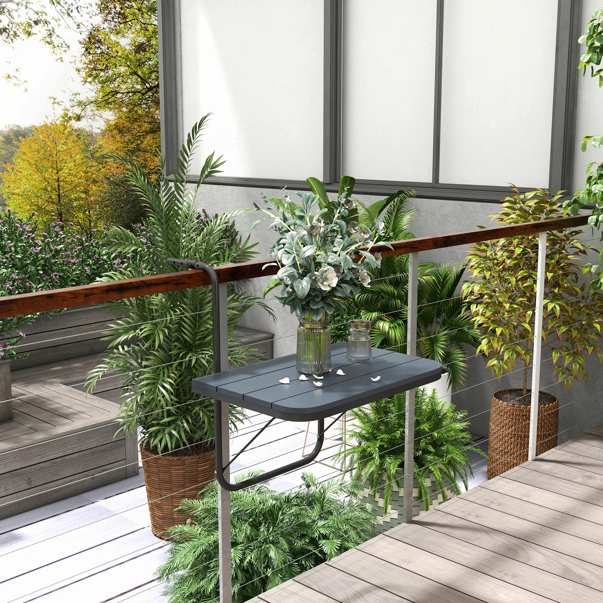 Outsunny Balkontisch zum Einhängen, Balkonhängetisch klappbar, 4-fach höhen günstig online kaufen