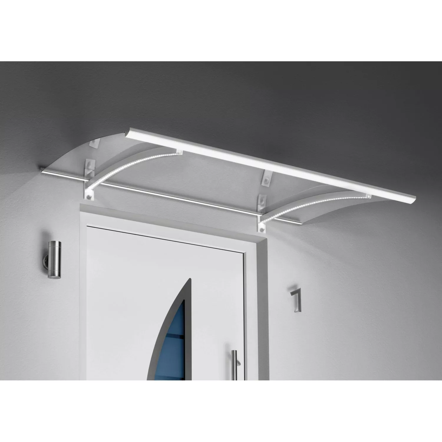 Pultvordach mit LED-Technik Weiß/Klar 22 cm x 150 cm x 90 cm günstig online kaufen