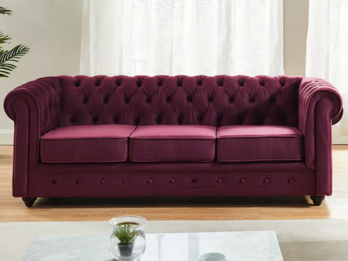 Sofa 3-Sitzer - Samt - Pflaumenfarben - CHESTERFIELD günstig online kaufen
