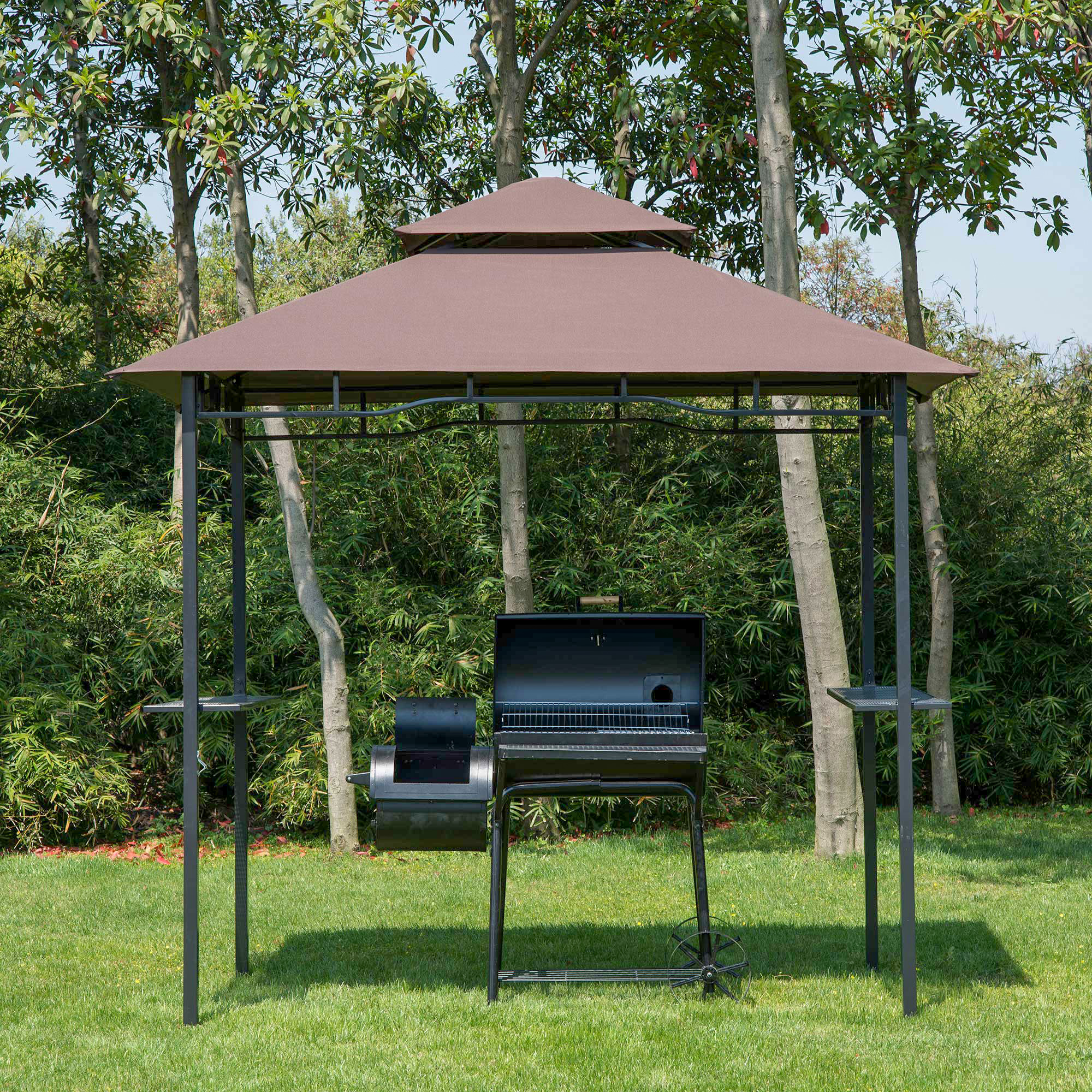 Outsunny Gartenpavillon café braun Stahl B/H/L: ca. 150x255x245 cm günstig online kaufen