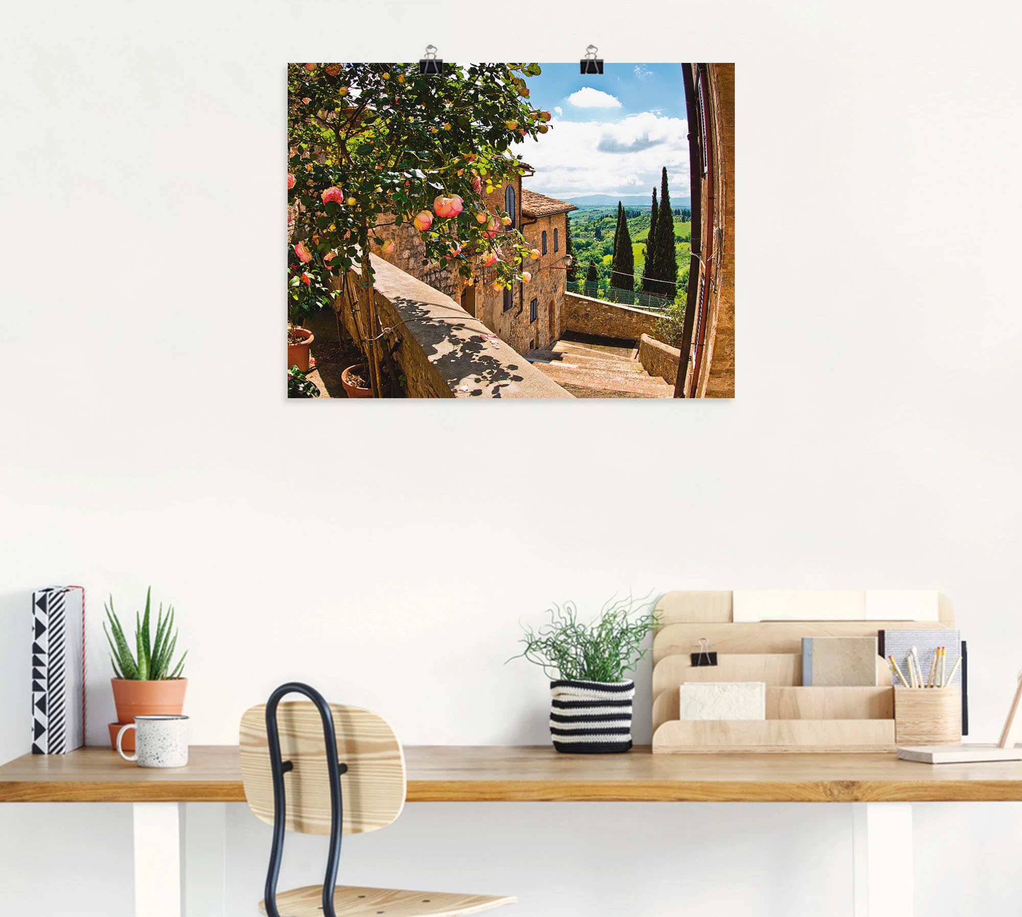 Artland Wandbild "Rosen auf Balkon Toskanalandschaft", Garten, (1 St.), als günstig online kaufen