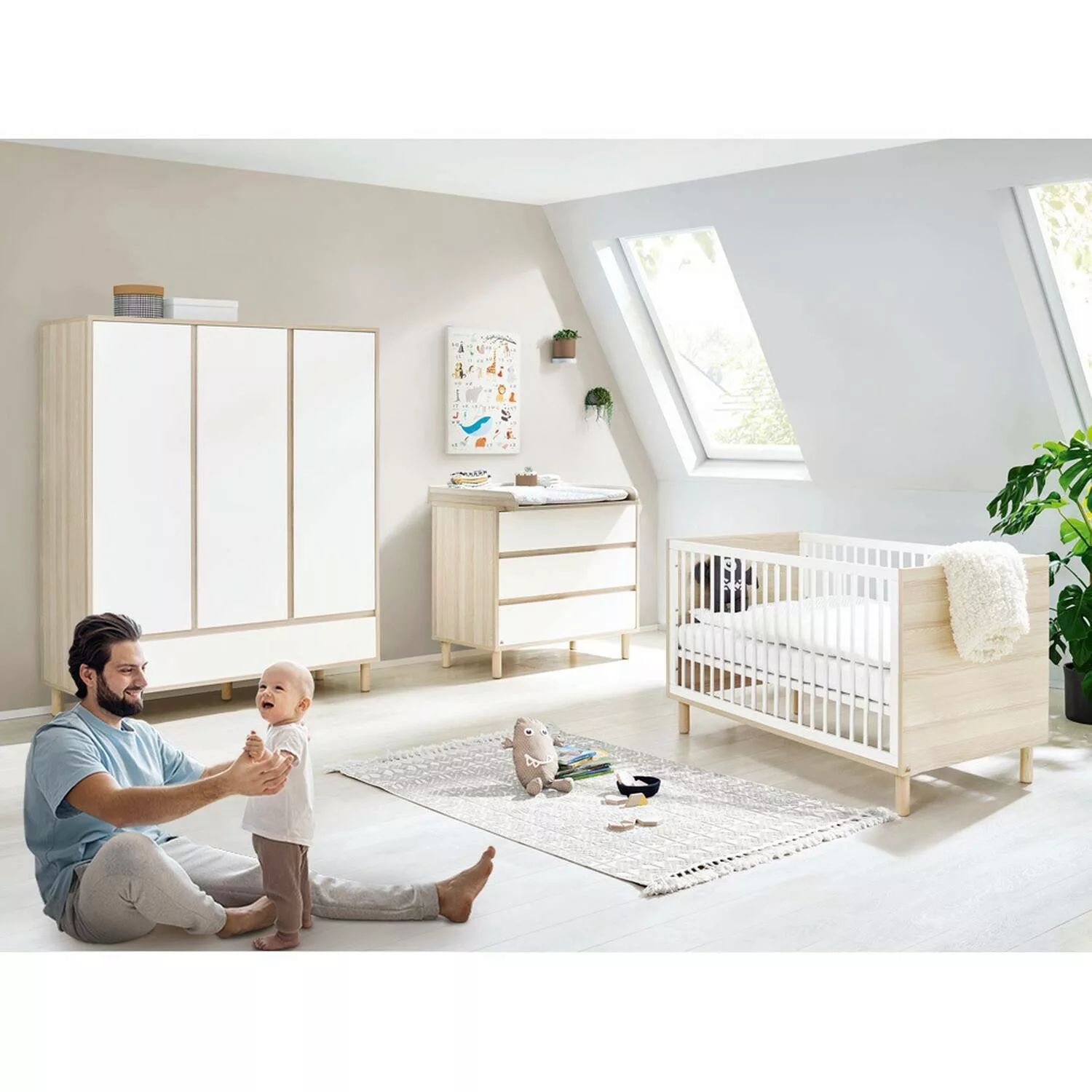 Babyzimmer Kombination inkl. Wickelaufsatz abnehmbar FERRARA-134 in weiß mi günstig online kaufen