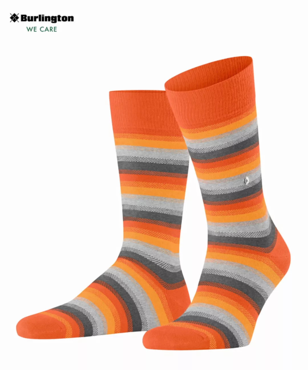 Burlington Devon Herren Socken, 40-46, Orange, Streifen, Baumwolle (Bio), 2 günstig online kaufen