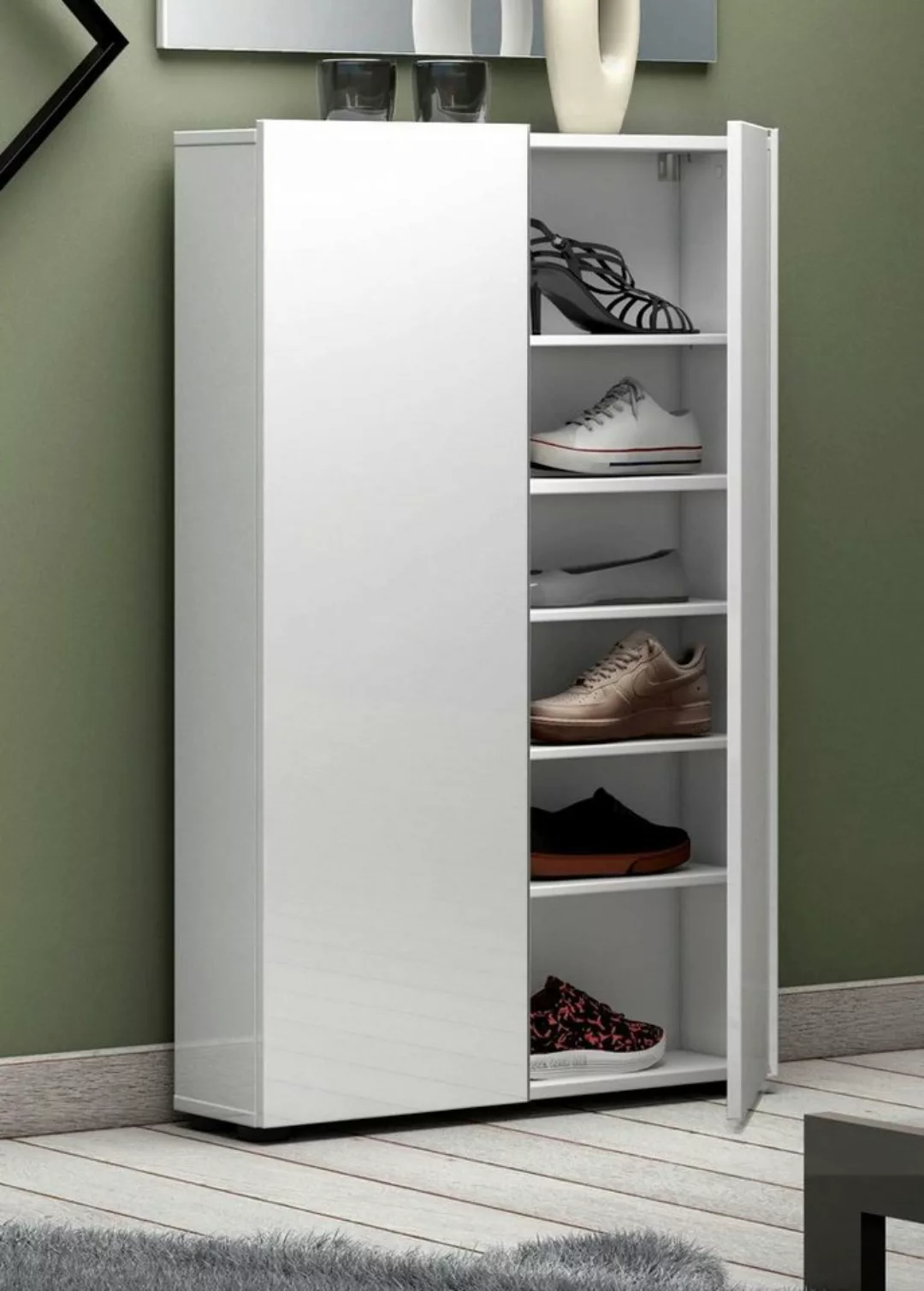 möbelando Schuhschrank SPAZIO (BxHxT: 73,4x115x18,6 cm) in weiß mit 2 Türen günstig online kaufen