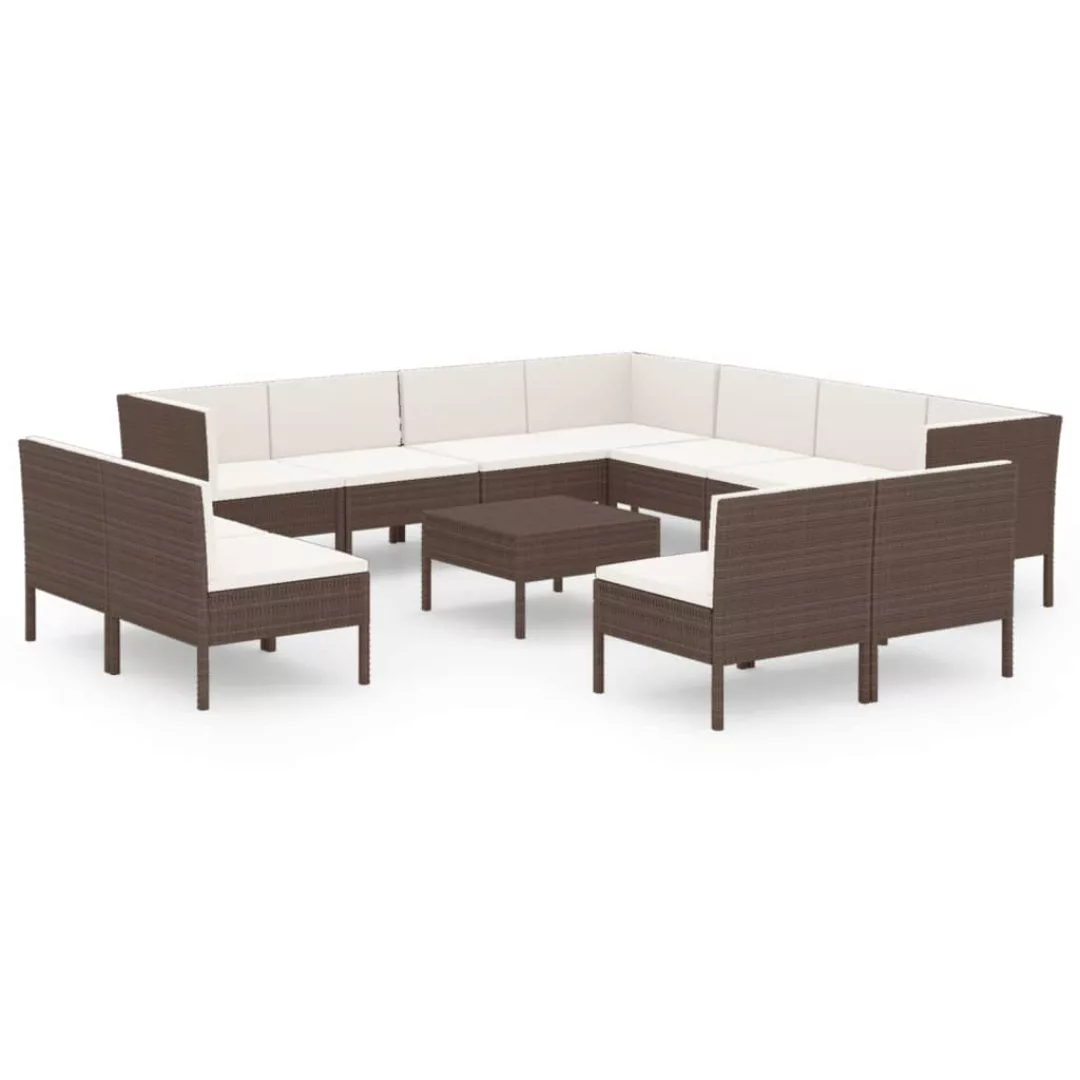 12-tlg. Garten-lounge-set Mit Auflagen Poly Rattan Braun günstig online kaufen