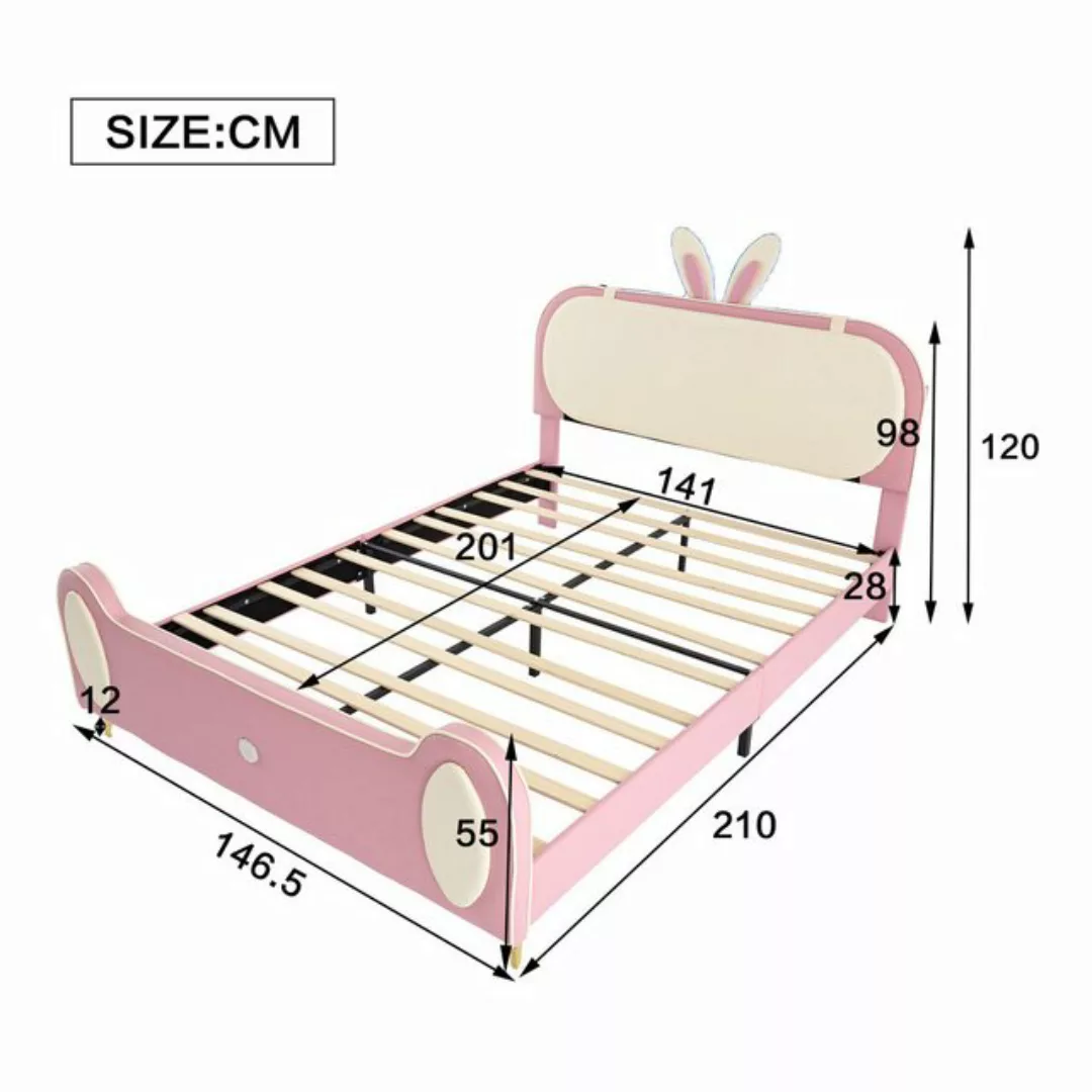 HAUSS SPLOE Polsterbett 140x200 mit Kaninchem Kopfteil,LED-Streifen, Holzla günstig online kaufen