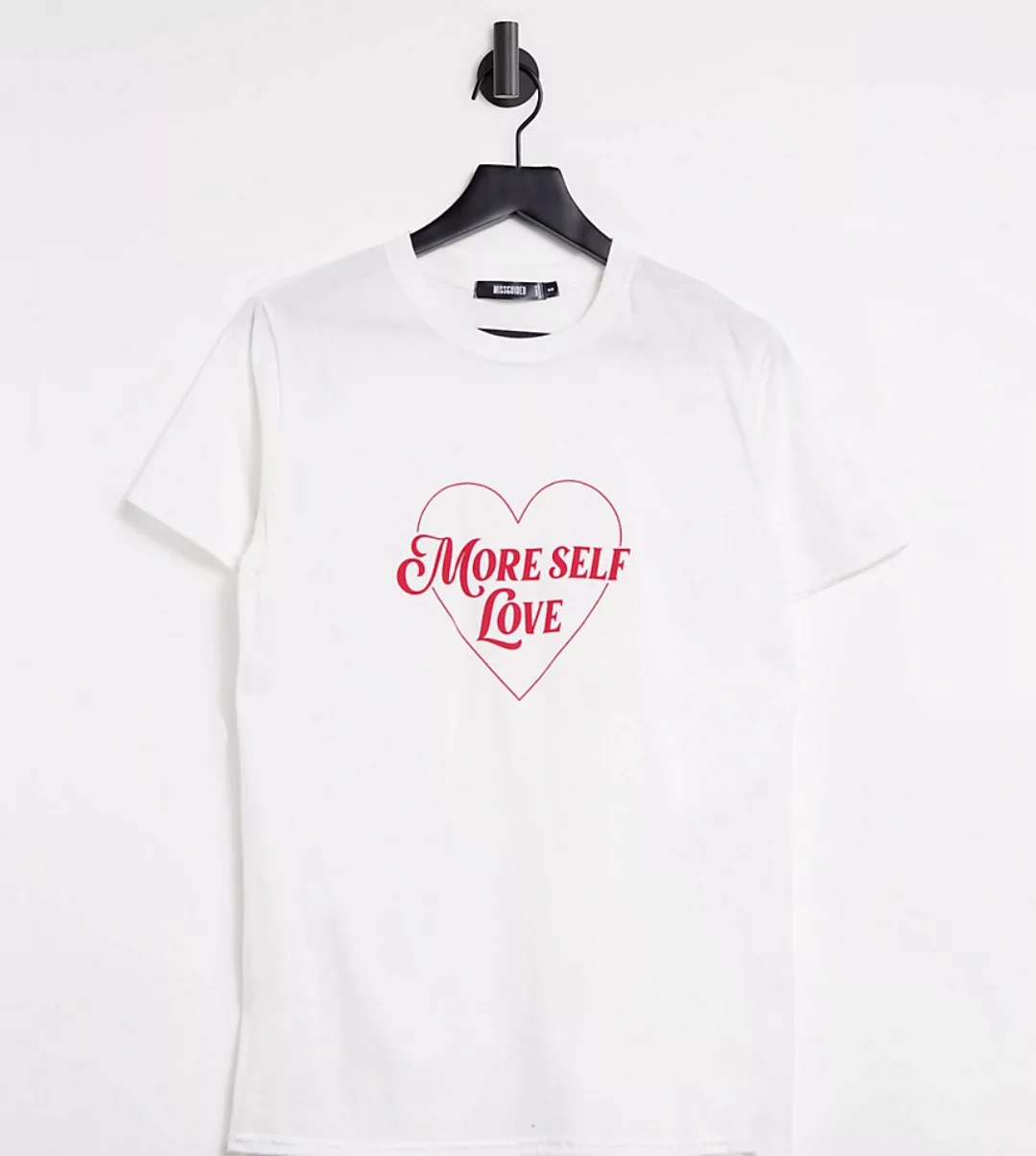 Missguided – Weißes T-Shirt mit ‚More Self Love‘-Schriftzug günstig online kaufen