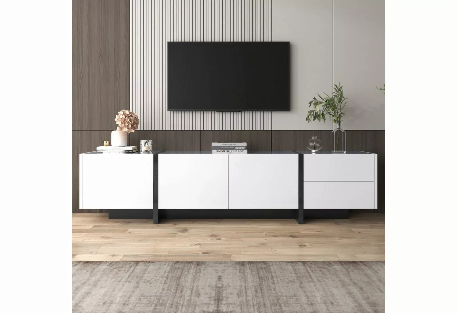 BlingBin TV-Schrank lowboard (1-St., Hochglanz-Weiß und Schwarz, Breite 190 günstig online kaufen