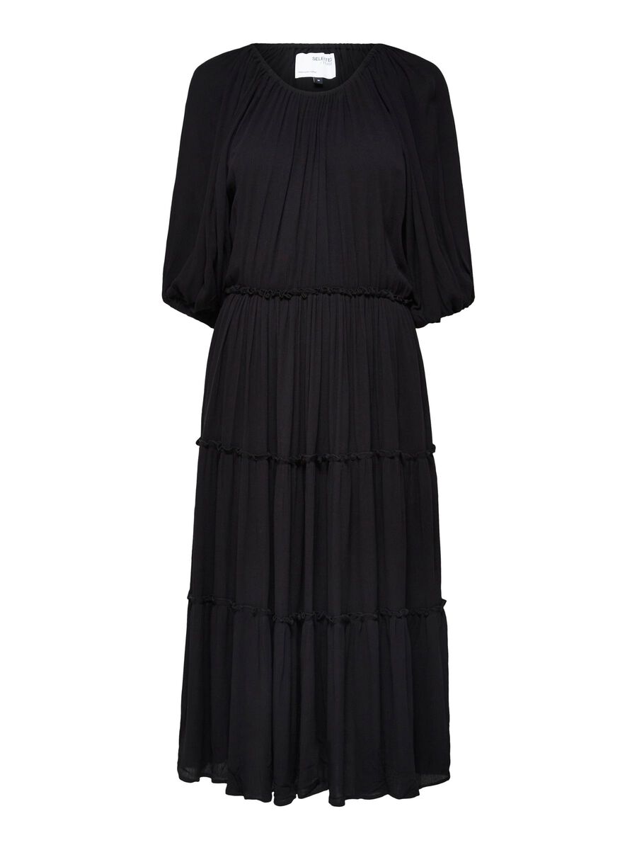 SELECTED Voluminös Puffärmel Midi Kleid Damen Schwarz günstig online kaufen