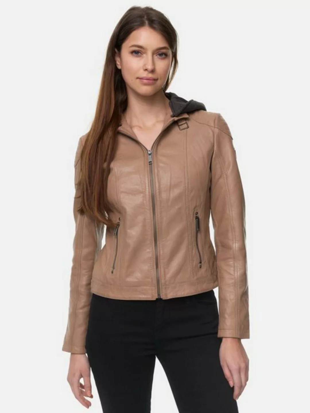 Tazzio Lederjacke F503 Damen Leder Jacke im Biker Look mit abnehmbarer Kapu günstig online kaufen