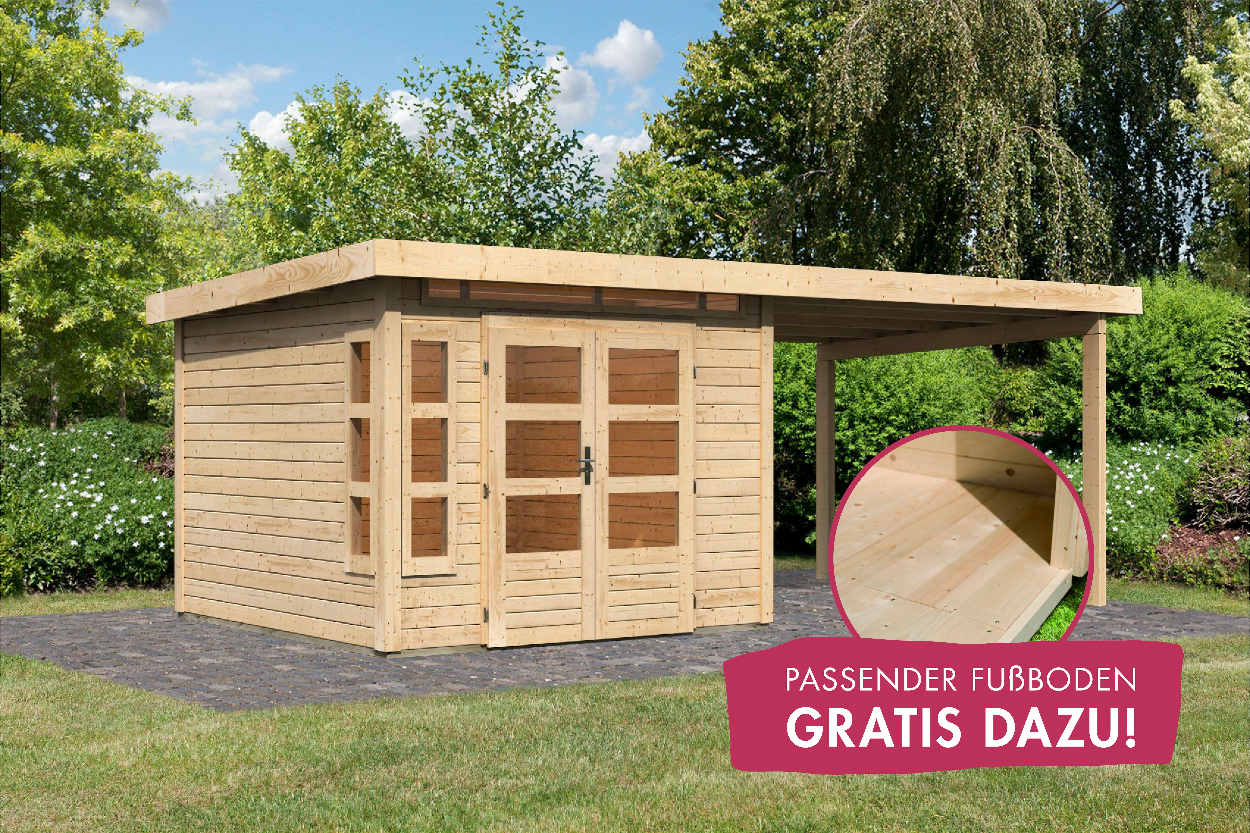 Karibu Gartenhaus "Kolimasee 6", (Set), mit Anbaudach 3,2 m, naturbelassen günstig online kaufen