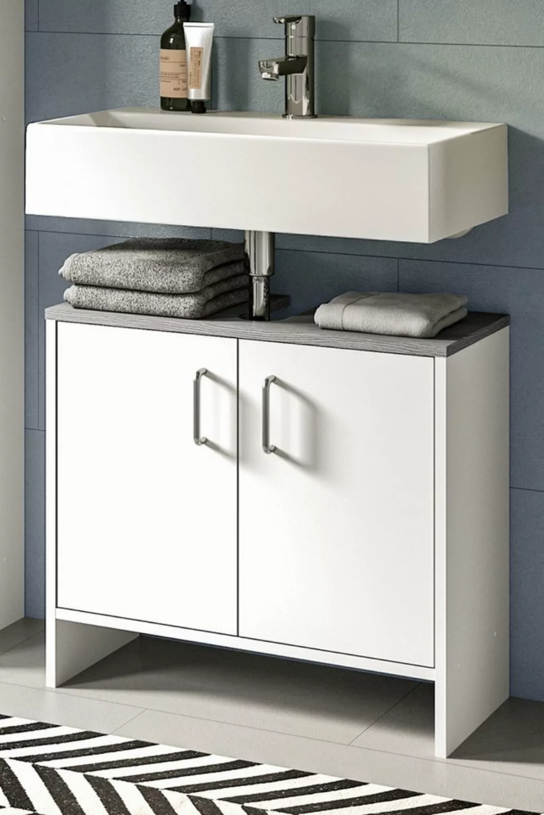 xonox.home Waschbeckenunterschrank Angeles (Badschrank in weiß mit grau, 2- günstig online kaufen