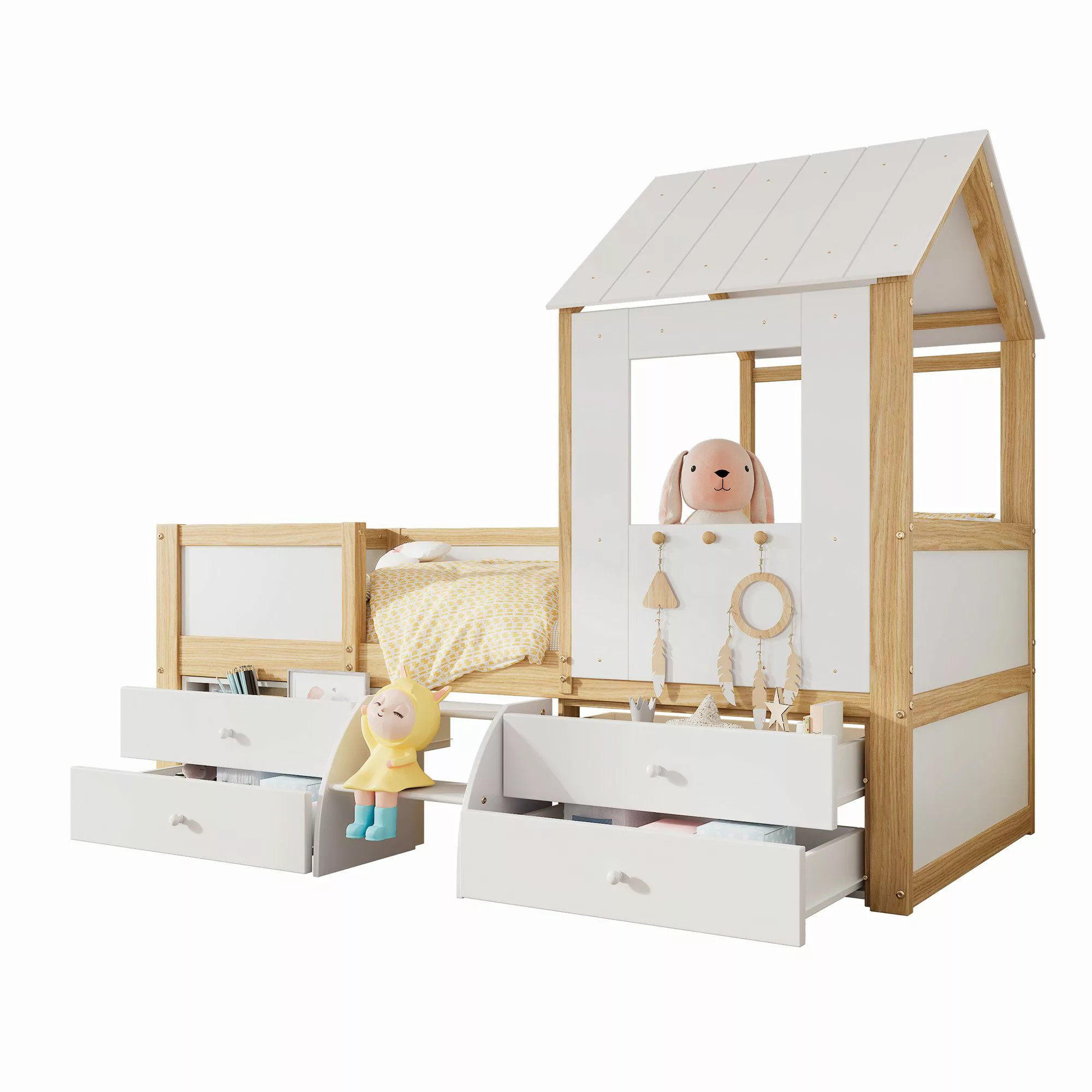 Flieks Hochbett Kinderbett Hausbett 90x200cm mit günstig online kaufen