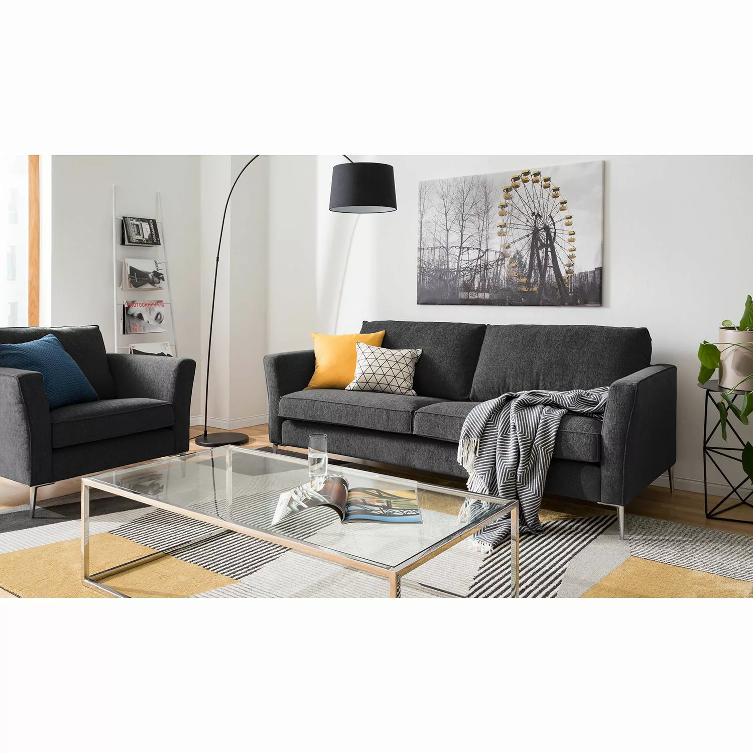 home24 Fredriks Sofa Mirabela 3-Sitzer Schwarz meliert Strukturstoff 209x85 günstig online kaufen