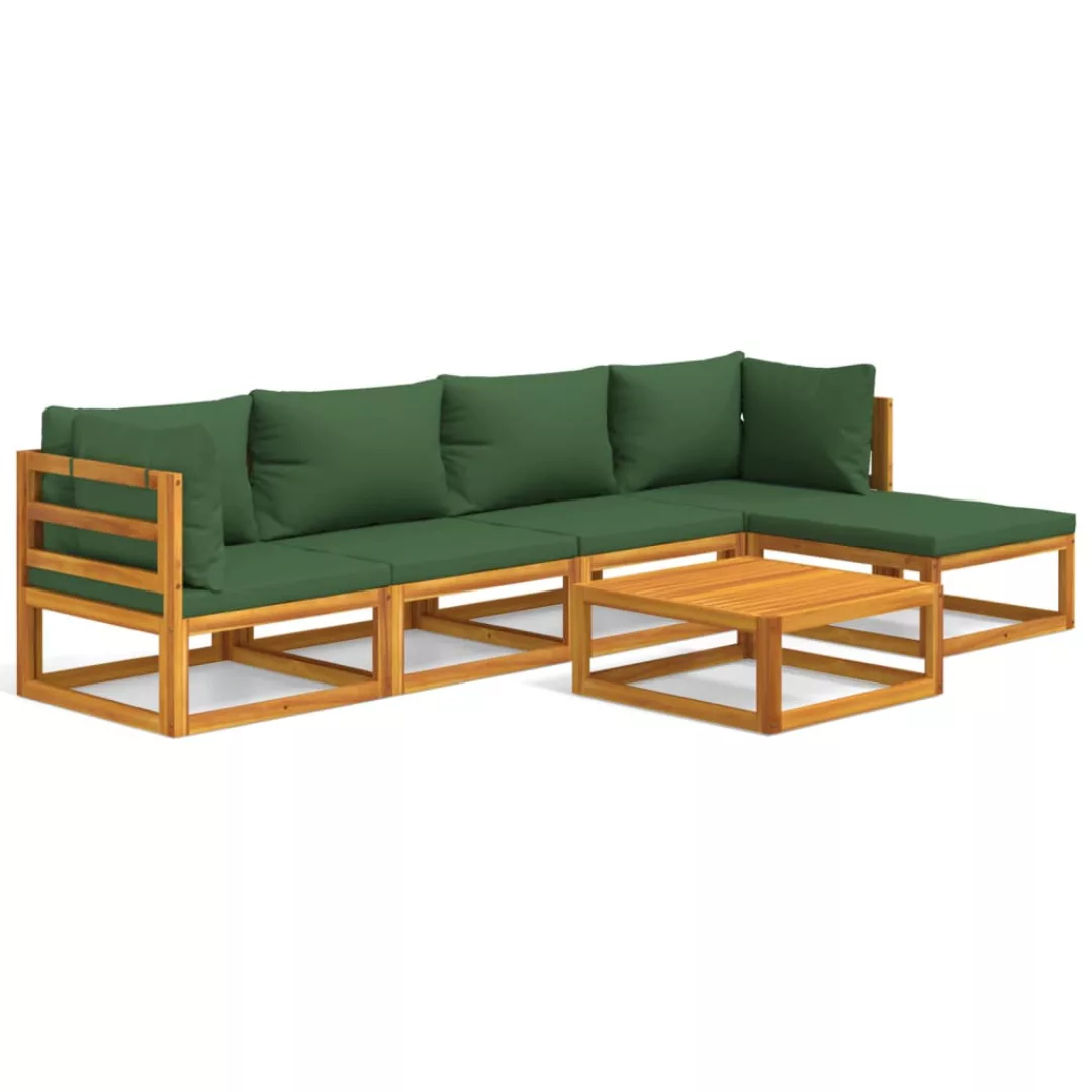 Vidaxl 6-tlg. Garten-lounge-set Mit Grünen Kissen Massivholz günstig online kaufen