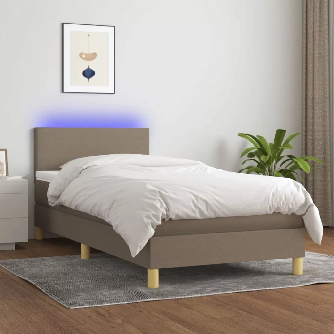 vidaXL Boxspringbett Boxspringbett mit Matratze LED Taupe 100x200 cm Stoff günstig online kaufen