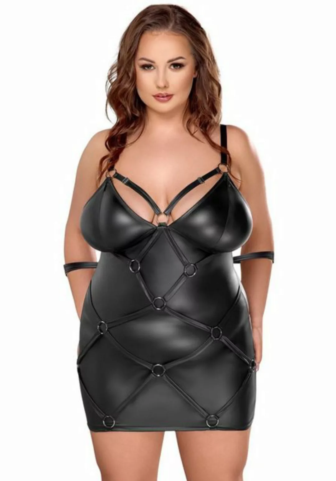 Cottelli Bondage Minikleid Wetlook Kleid mit Fesseln Plus Size - schwarz günstig online kaufen