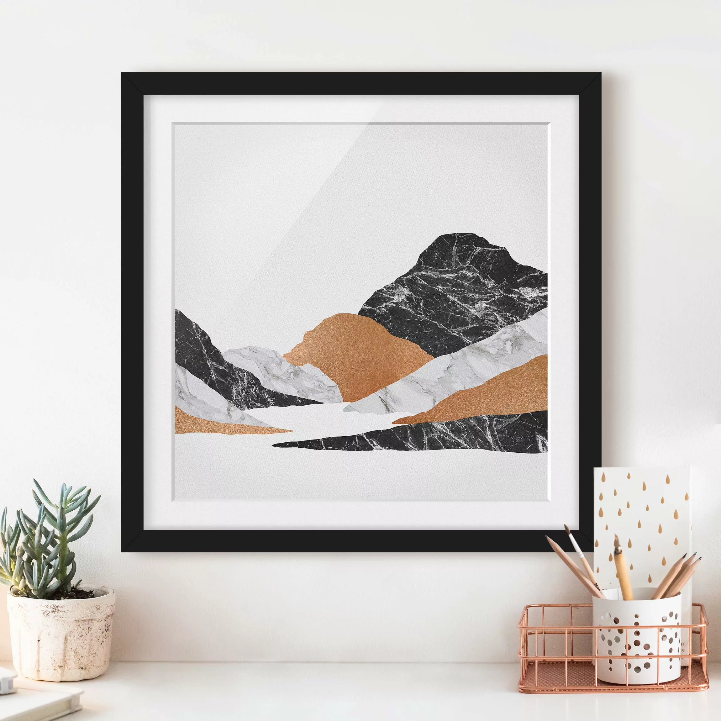 Bild mit Rahmen Landschaft in Marmor und Kupfer II günstig online kaufen