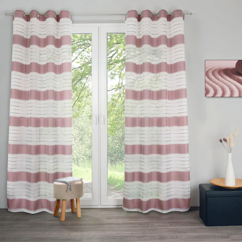decolife Gardine »Estelle«, (1 St.), Ösenschal mit Blockstreifen weiß günstig online kaufen