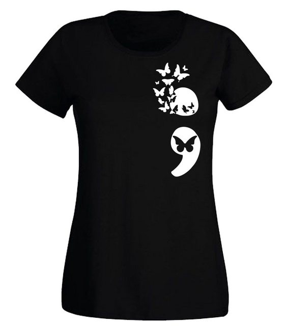 G-graphics T-Shirt Damen T-Shirt - Semicolon mit Schmetterlingen Slim-fit-S günstig online kaufen