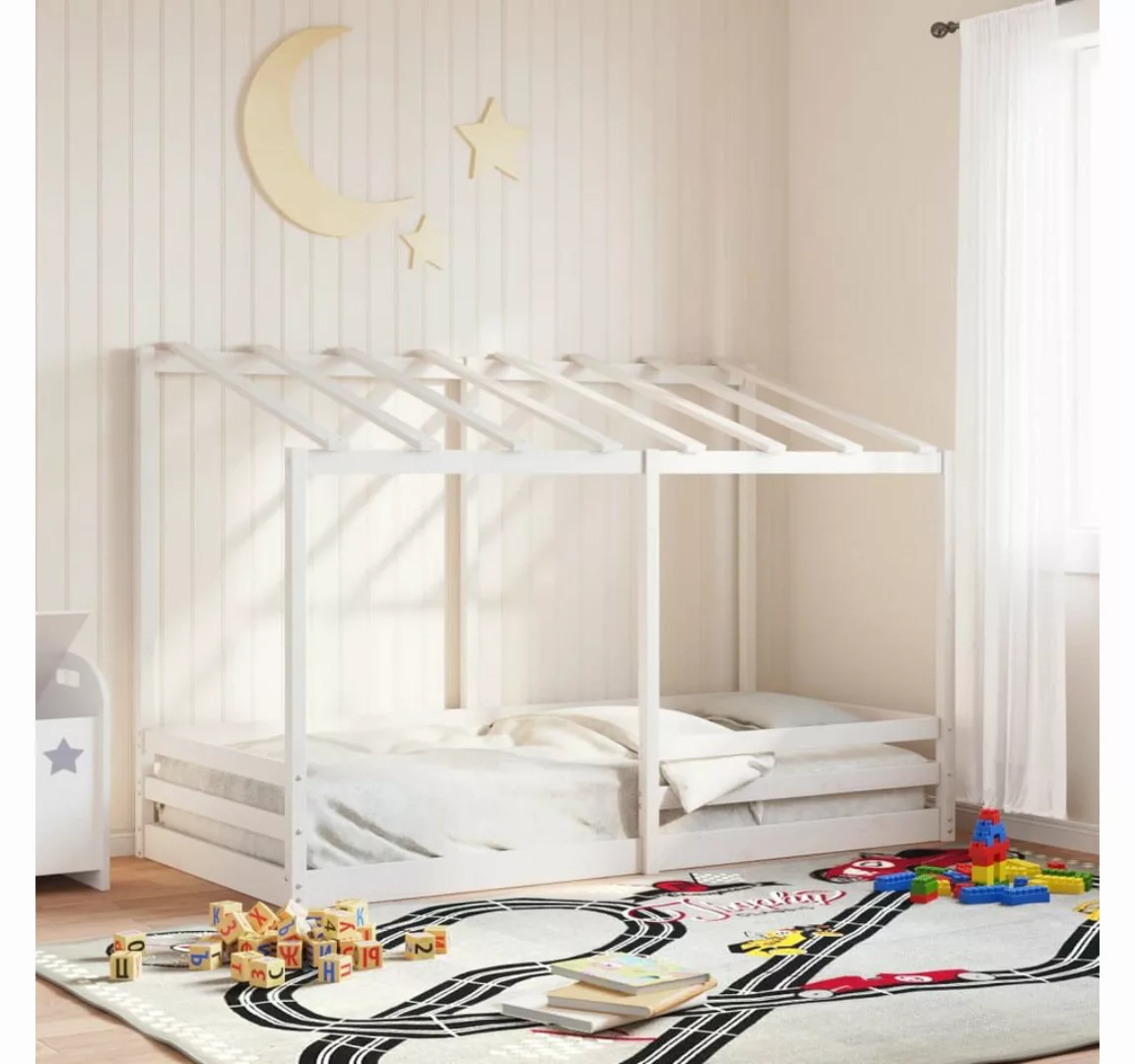 vidaXL Bett, Kinderbett mit Dach Wachsbraun 100x200 cm Massivholz Kiefer günstig online kaufen