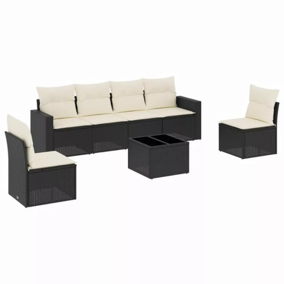 vidaXL Sofaelement 7-tlg. Garten-Sofagarnitur mit Kissen Schwarz Poly Ratta günstig online kaufen