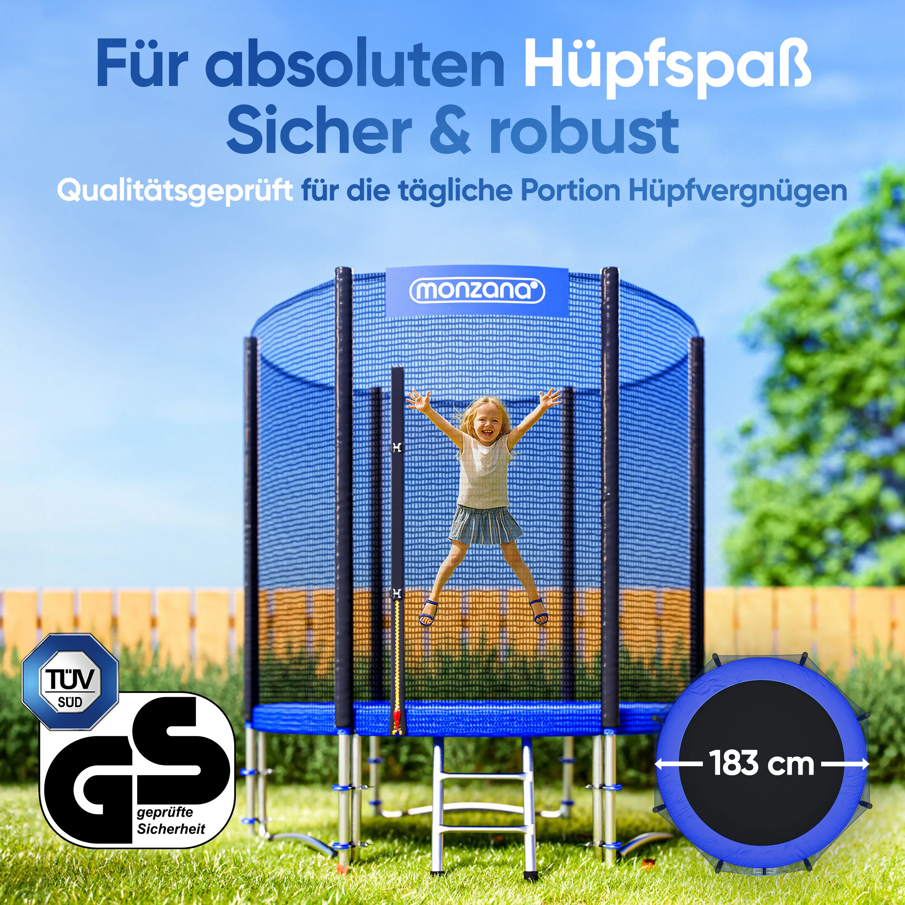 Trampolin Ø183 cm inkl Sicherheitsnetz TÜV Rheinland GS günstig online kaufen