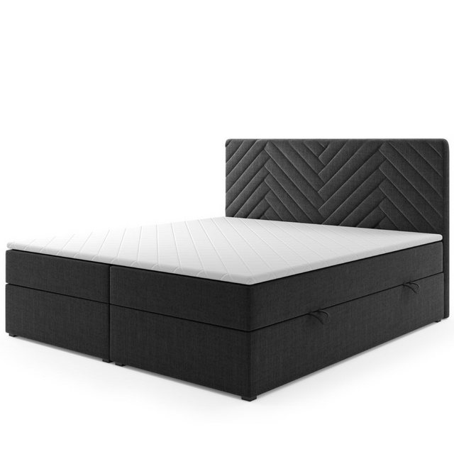 M-Punkt24 Boxspringbett Boxspringbett mit Bettkasten Manila H3 Grau Schwarz günstig online kaufen