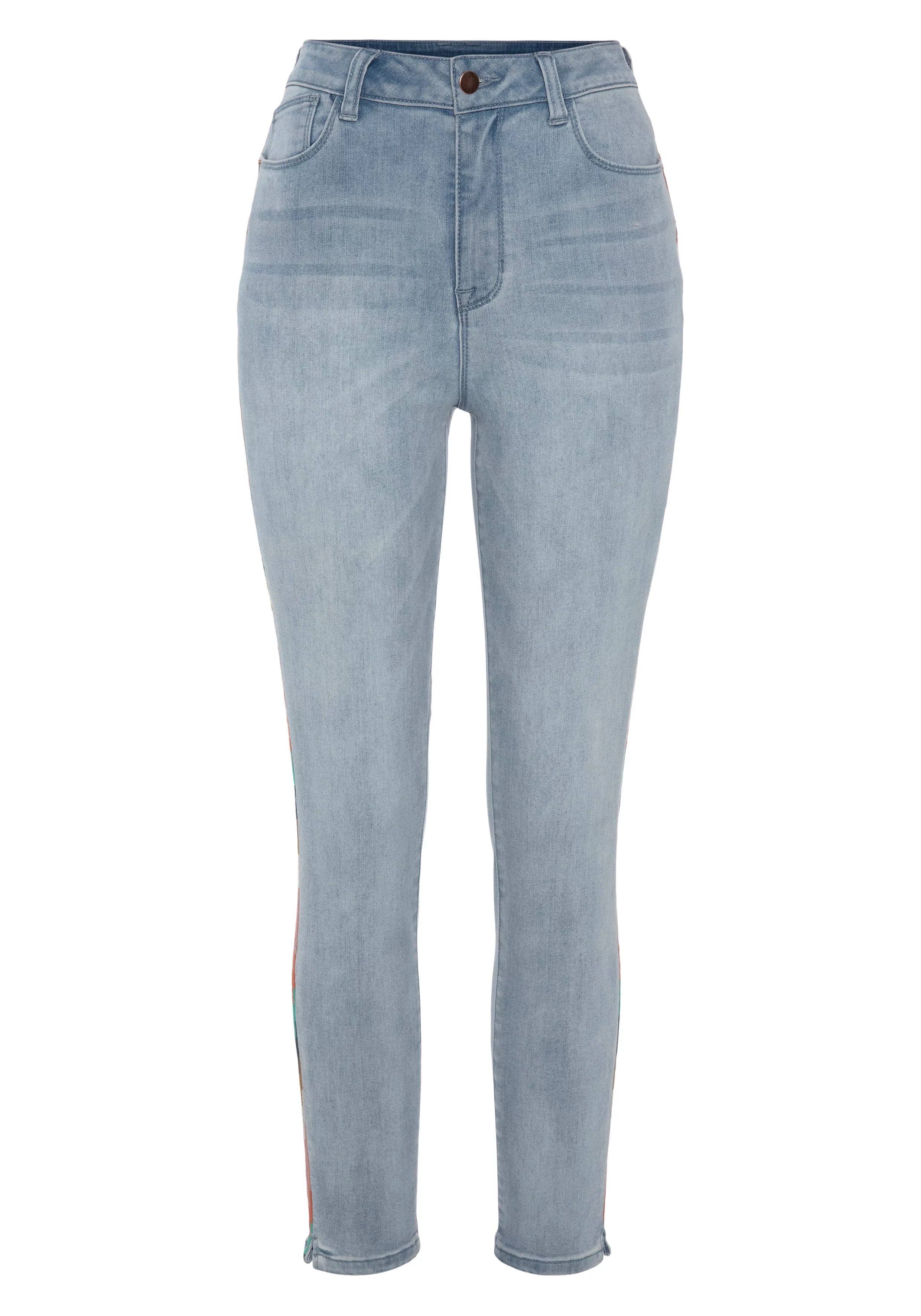 LASCANA High-waist-Jeans, mit seitlicher Stickerei, elastische Skinny-Jeans günstig online kaufen