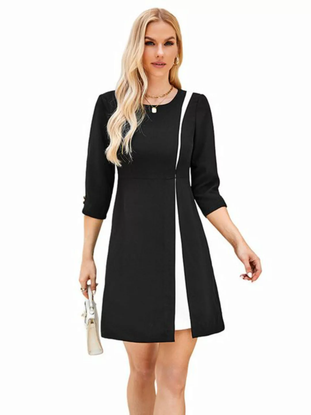 LAPA PLUS Midikleid Elegant A-Linie-Kleid Rundhals Herbstkleid mit Kontrast günstig online kaufen