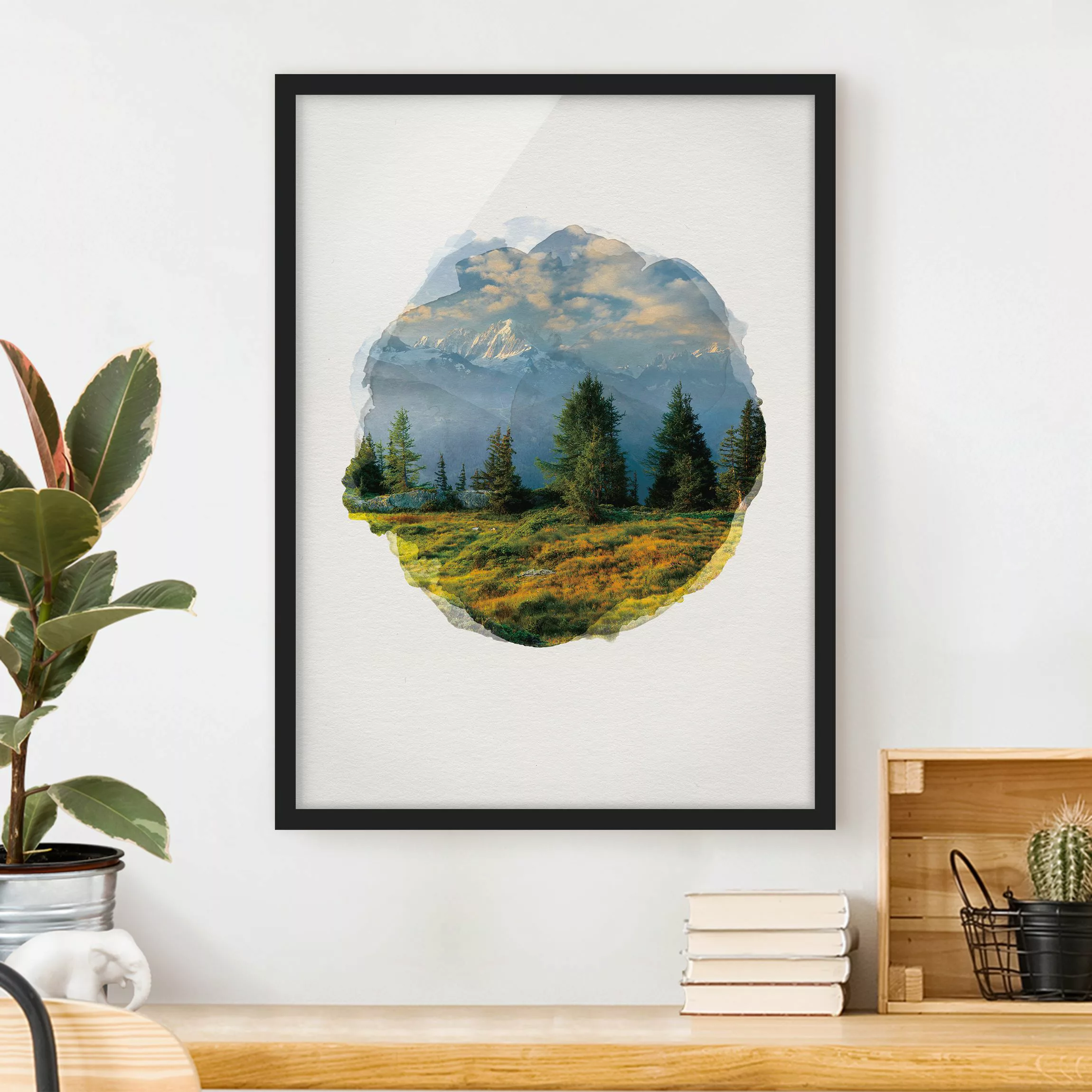 Bild mit Rahmen Natur & Landschaft - Hochformat Wasserfarben - Émosson Wall günstig online kaufen