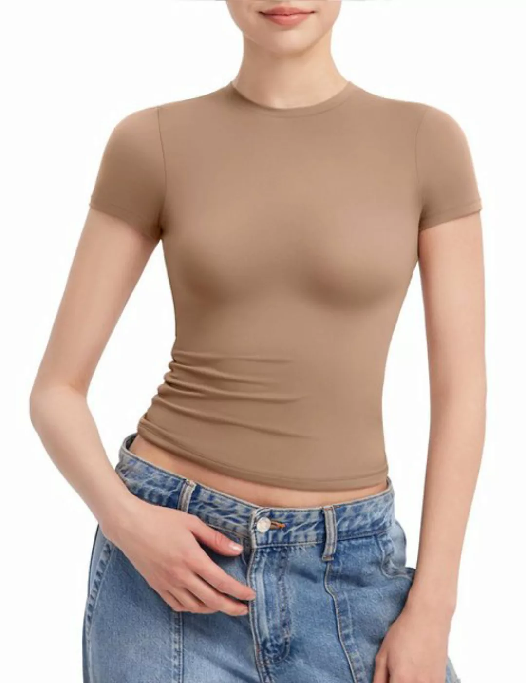 ZWY T-Shirt Kurzarm-Sommer-Plissee-Slim-Fit-T-Shirt für Damen günstig online kaufen