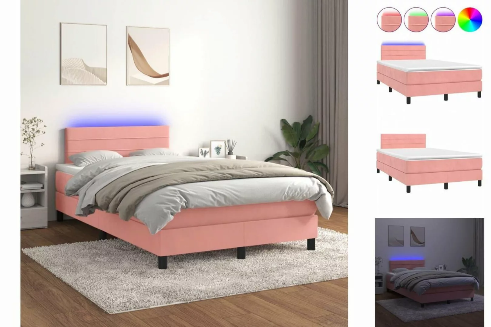 vidaXL Boxspringbett Bett Boxspringbett mit Matratze & LED Samt (120 x 200 günstig online kaufen