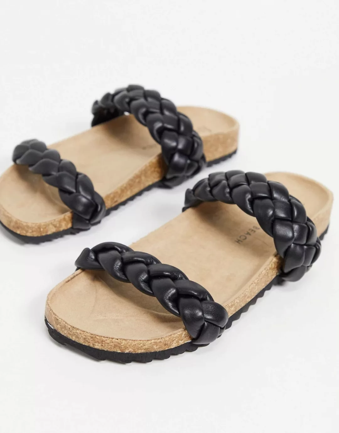 South Beach – Sandalen in Schwarz im Slider-Stil mit zwei Riemen in Flechto günstig online kaufen
