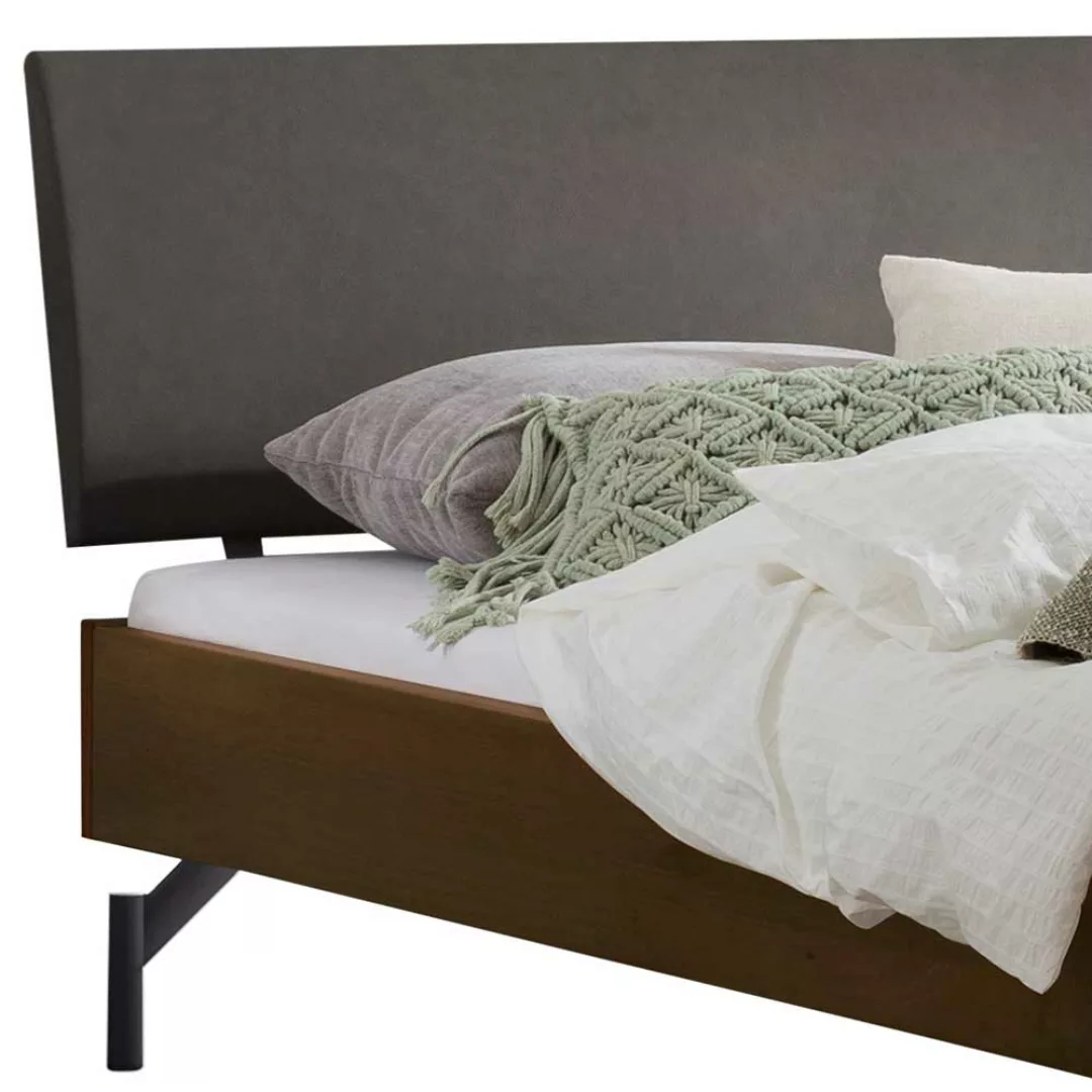 Nussbaum Bett 140x200 mit Polster Kopfteil Dunkelgrau günstig online kaufen