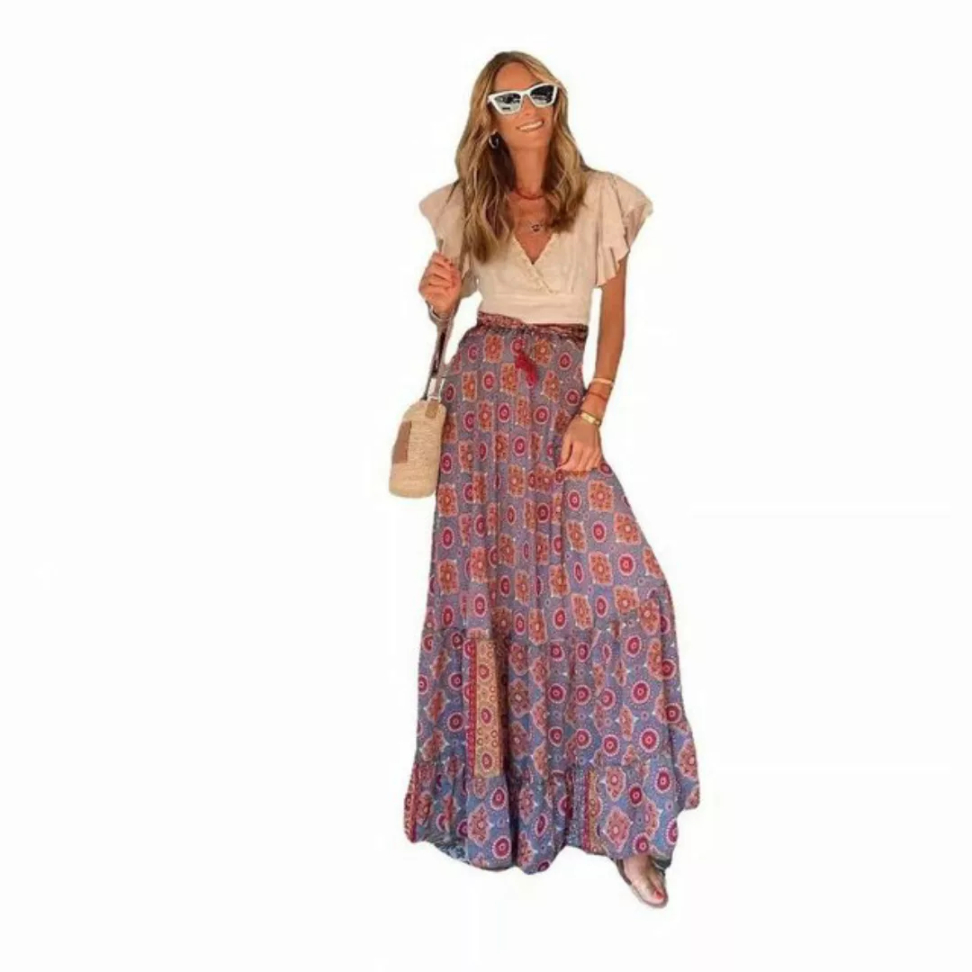 AUKUU Maxirock Hohe Taille, langer Rock mit bohemian Stil, bedruckter Rock, günstig online kaufen