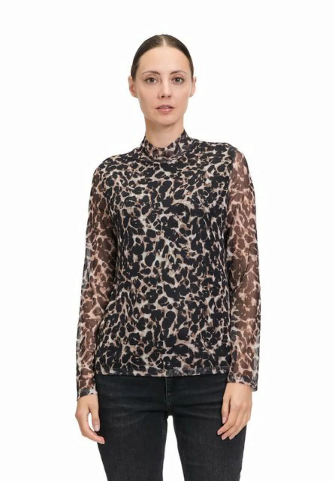 Betty&Co Kurzarmshirt Betty & Co Leicht transparentes Shirt mit Stehkragen günstig online kaufen