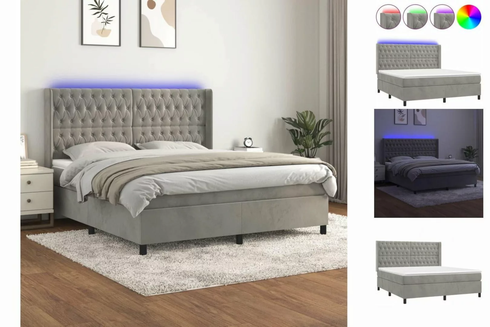 vidaXL Boxspringbett Boxspringbett mit Matratze LED Hellgrau 160x200 cm Sam günstig online kaufen