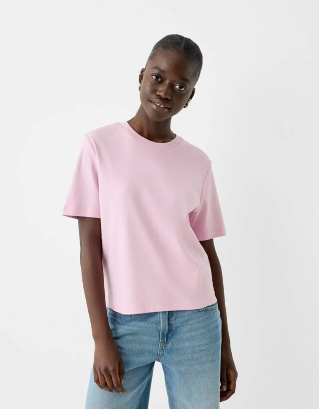 Bershka T-Shirt Im Regular Fit Damen S Rosa günstig online kaufen