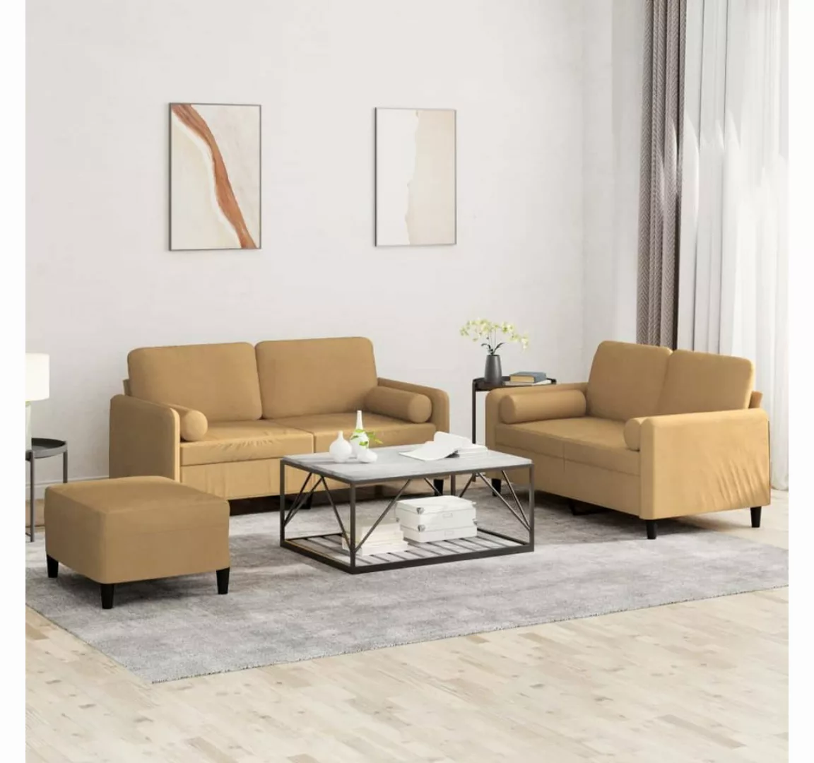 vidaXL Sofa Sofagarnitur Set mit Kissen Samt, 3-tlg., Braun günstig online kaufen