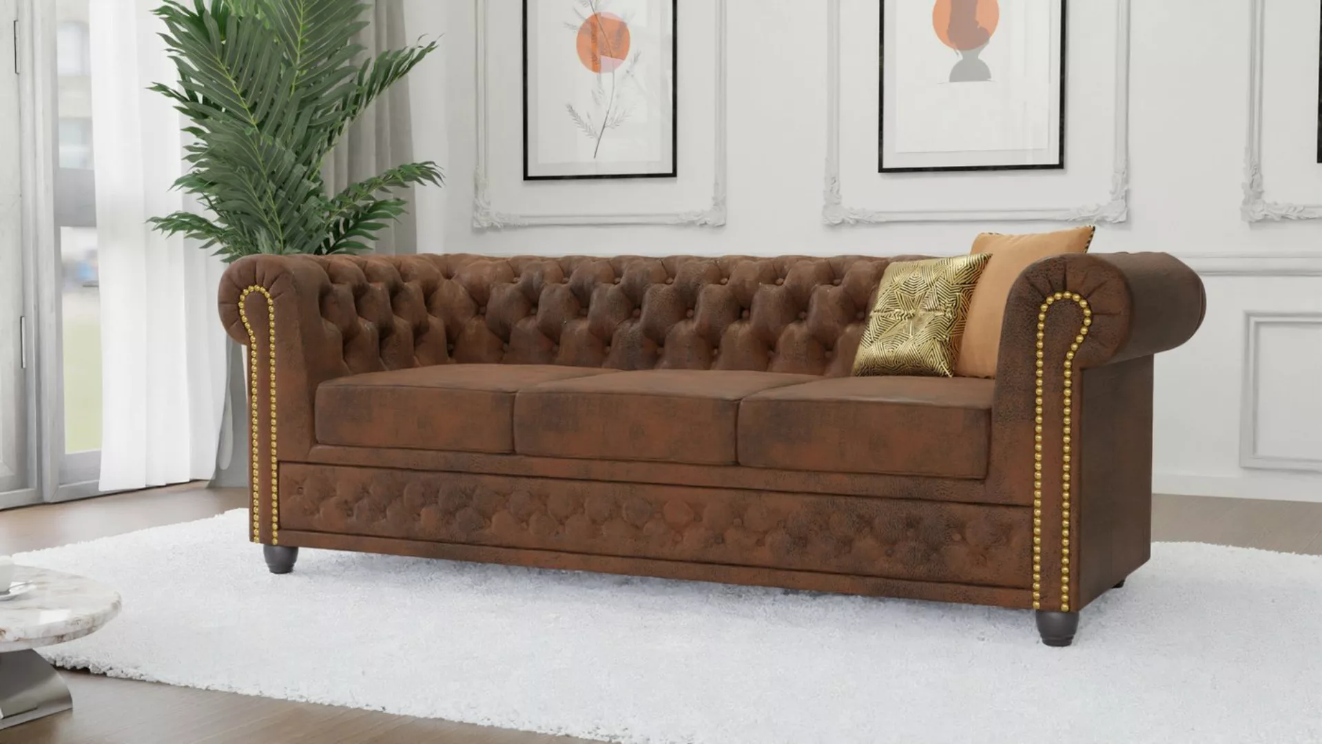 S-Style Möbel Chesterfield-Sofa Anton 3 sitzer Sofa mit Schlaffunktion mit günstig online kaufen