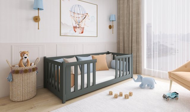 thematys Hausbett Montessori Bodenbett mit Rausfallschutz und inkl. Rolllat günstig online kaufen